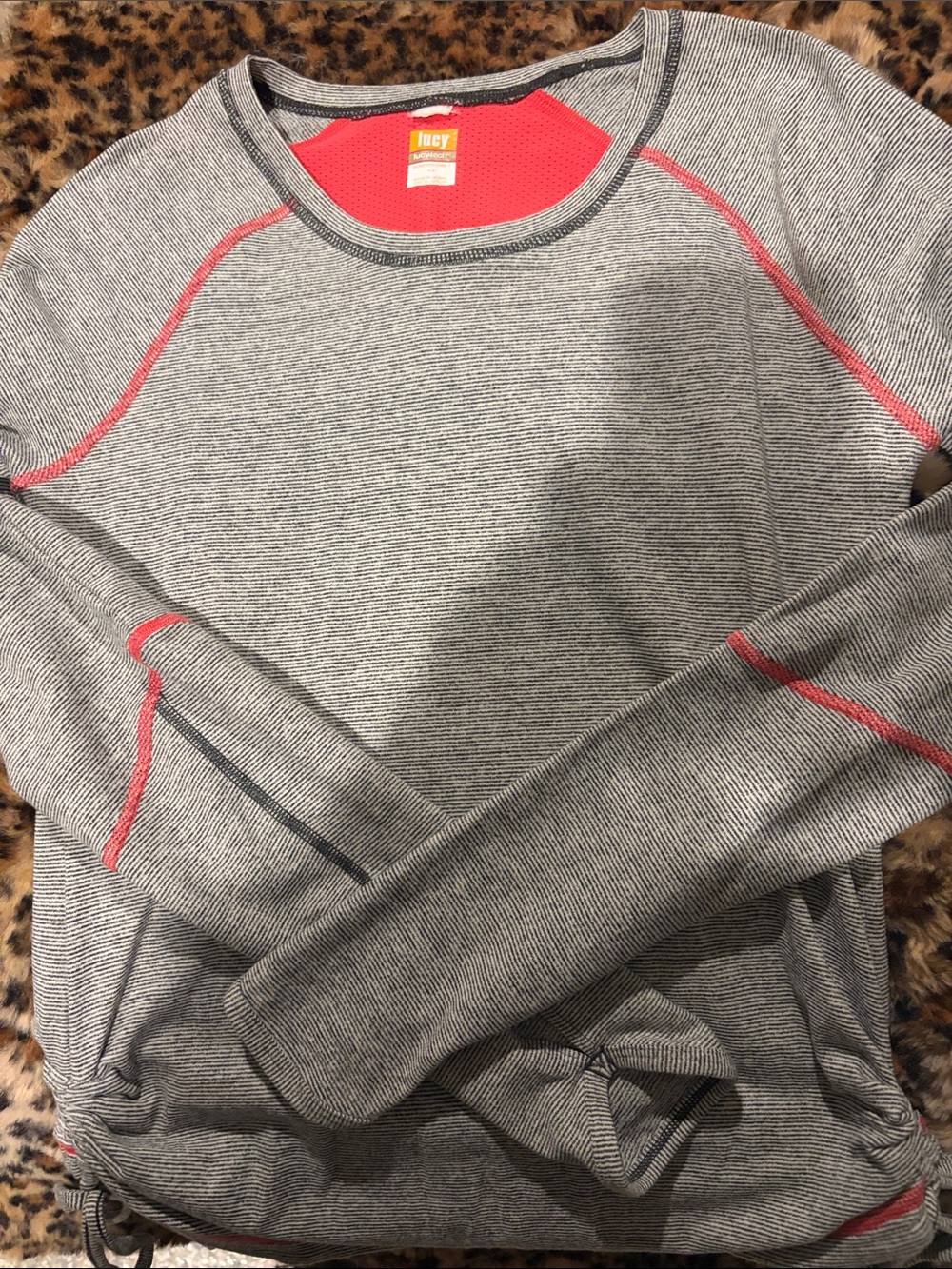 Lucy Heathered Gray Performance Long-Sleeve with Coral Trim
